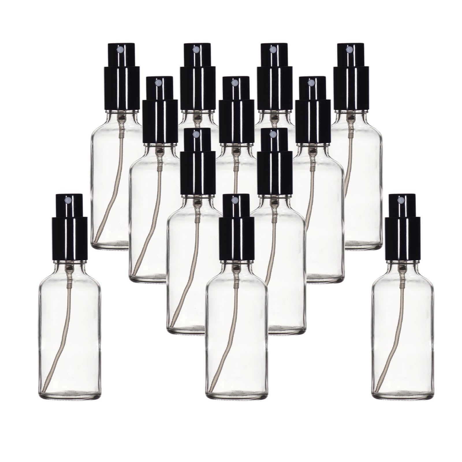 Yizhao 50ml Clear Glass Spray Bottle for Essential Oils, Small Empty Fine Mist Spray Bottle, for Cleaning, Aromatherapy, Cosmetic Sprays, Hair –12 Pcs
