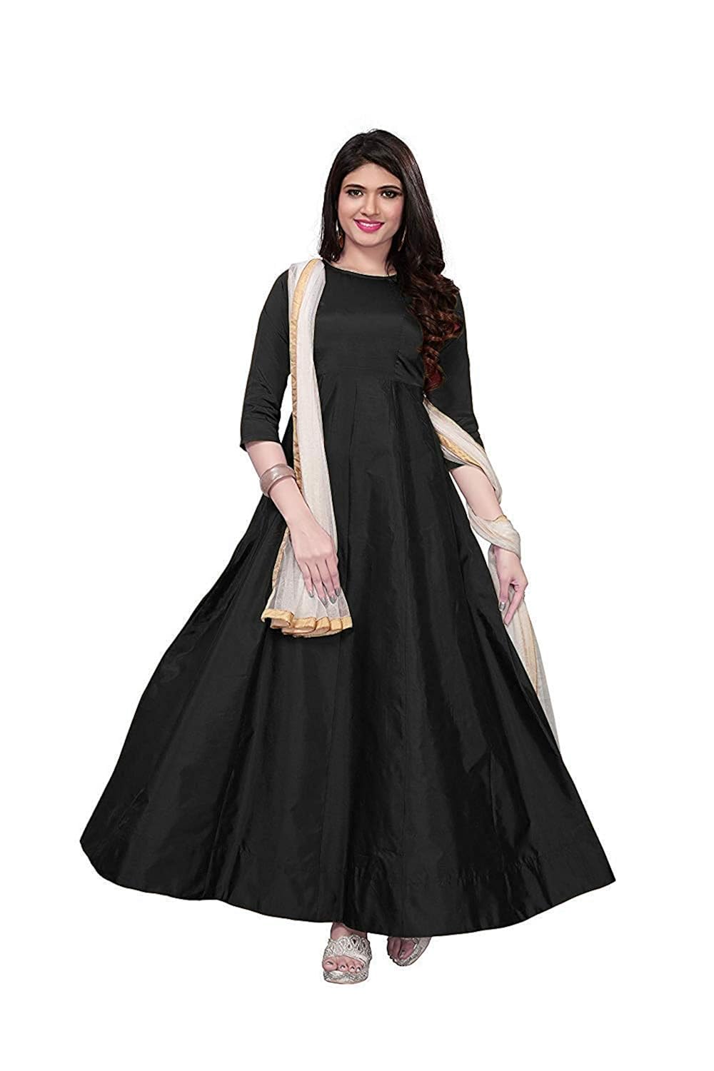 karm enterprise women's taffeta silk plain anarkali long gown (free size)