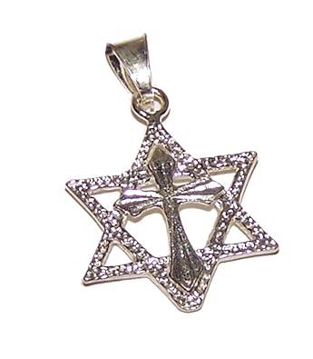 holylandmarket Silber messianischen Siegel und Geschenke Damen Star of David mit einem Kreuz messianischen Anhänger Sterling 