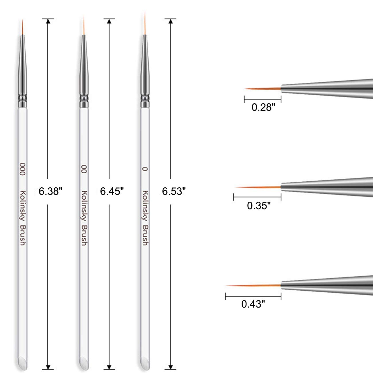 Tinsow 3pcs Professional Nail Art Brush Set Liner Pens Striping Brushes for Short Strokes, Details, Blending, Elongated Lines etc : Beauty