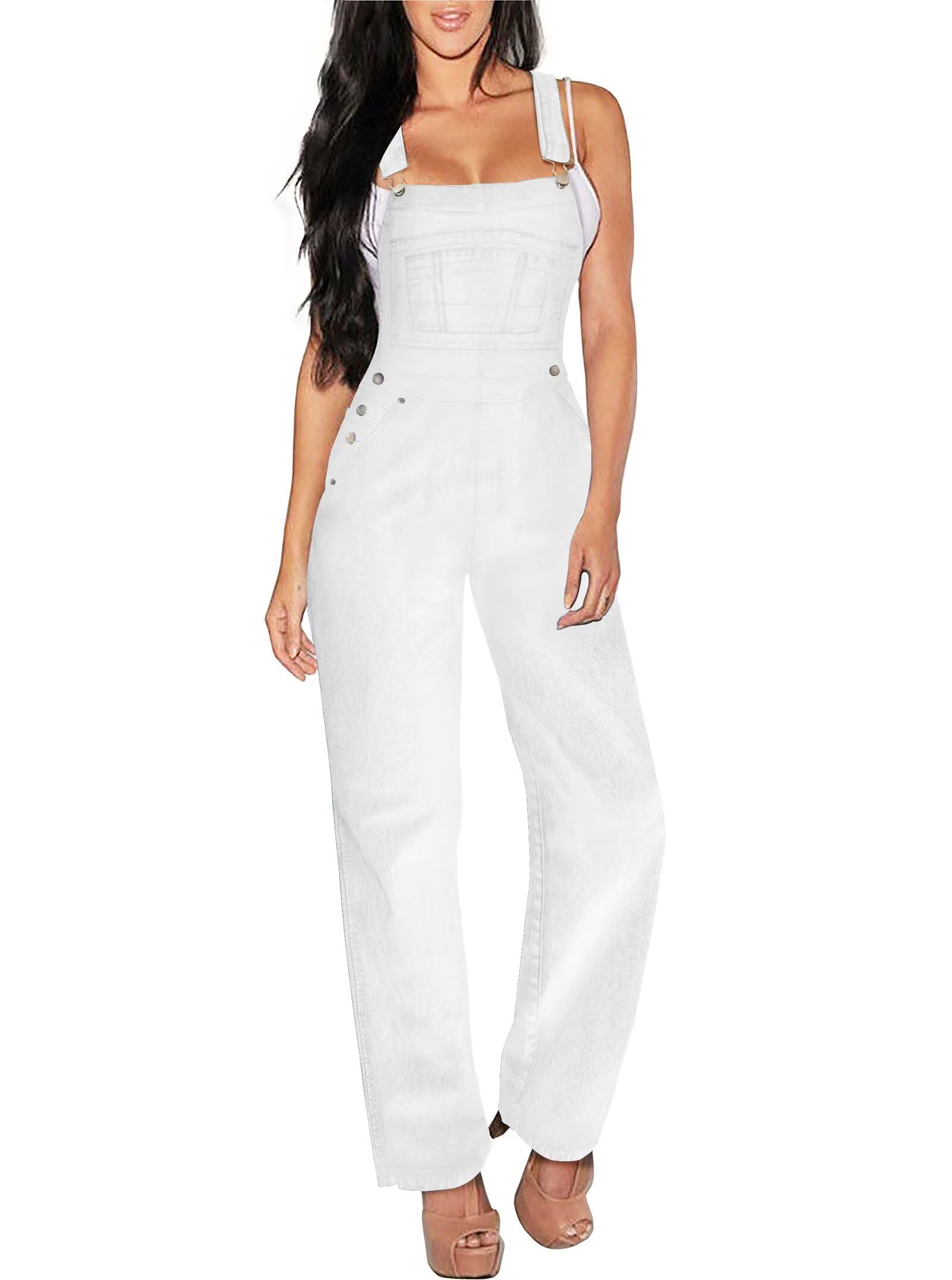 Photo 1 of Hybrid & Company Women's Comfortable Stretch Casual Jumpsuit Denim Pants Overalls Rompers PVJ156998X WHITE 1X