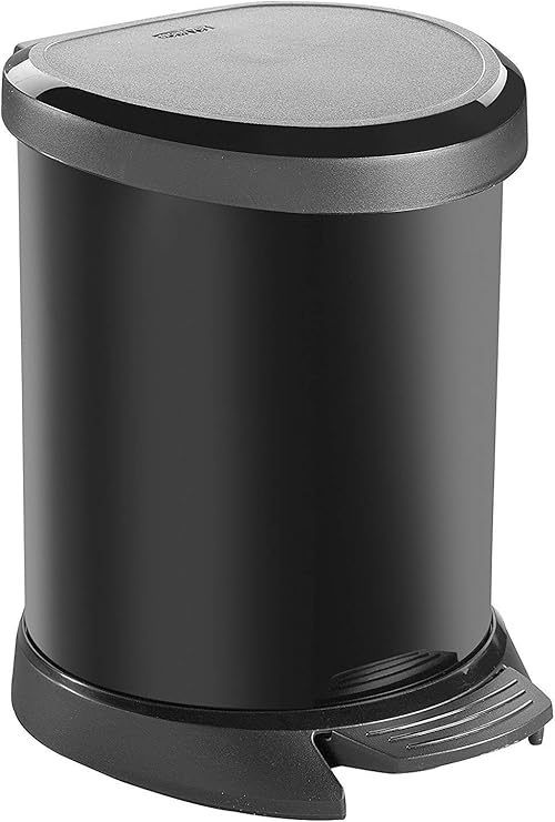Curver Metal Effect Plastic Pedal Touch Deco Bin, Black, 5 Litre