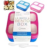 Bento Box for Kids, Toddler Lunch-Box for Small Boys Girls in School, Pre-School or Daycare, Leakproof 3 Compartment Containers for Portion Control Snacks for Adults, BPA Free. Medium Blue Pink 2 pack