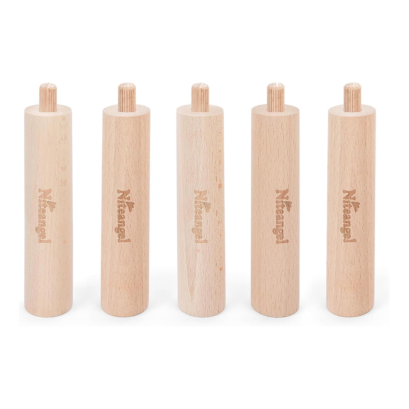 Niteangel Set of Beech Stilts for Elevating & Safely Setting Multi-Chamber Series Maze House or Hamster Wheel Platform (Set of 5 Extended Stilts (5.1'' H))