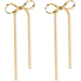 Gold Bow Earrings For Women Tassel Chain Bow Drop Earrings Ribbon Dangle Earrings For Prom Wedding