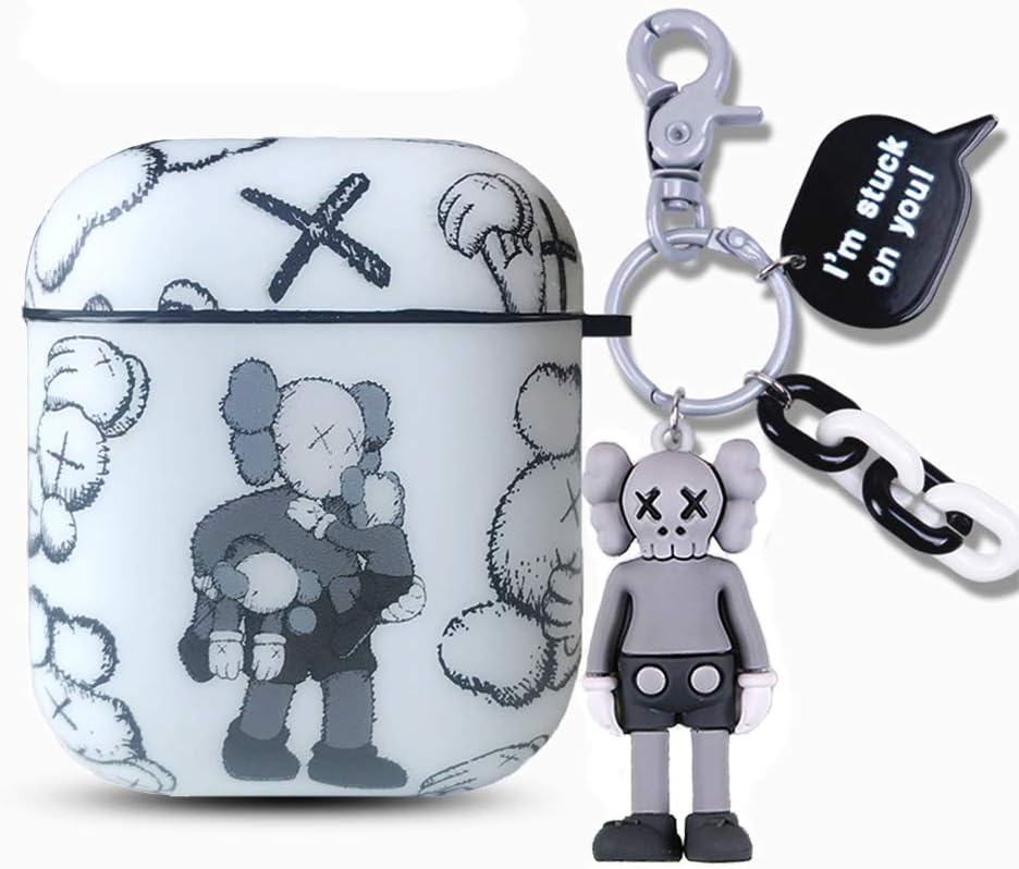 Jeriwell Airpods Case Cover with Keychain Compatible with Apple Airpods 2 and 1 XX Eyes Character Design Hard Plastic Silicone Case for Boy Girl Youth (White B)