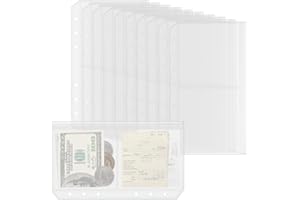 DAJINO 10 Pack Multi-Compartment Zippered Binder Pocket Sleeves for 6 Ring A6 Binder - Frosted Divided Zipper Pouch Money Cash Saving Budget Binder Insert Refill Card Page Protector Loose Leaf Bag (2-Pocket)