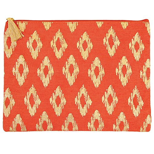 Mud Pie 8613284O Shimmer Juco Carry All Case Orange,Poppy Red Ikat