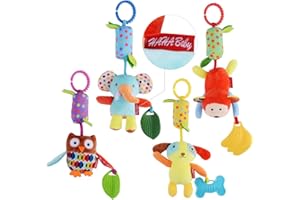 HAHA Baby Toys for 0 3 6 9 to 12 Months, Soft Hanging Crinkle Squeaky Sensory Learning Toy Infant Newborn Stroller Car Seat Crib Travel Activity Plush Animal Wind Chime with Teether for Boys Girls