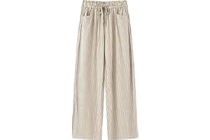 Women's Drawstring Striped Straight Leg Cargo Pants with Pockets Casual Loose Fit Lounge Trousers