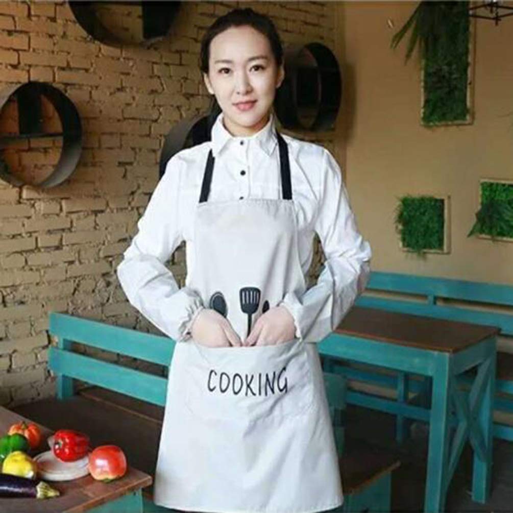 Leeotia Water Resistant and Oil-Proof Cooking or Baking Apron with 2 Pockets Great Gifts for Both Women and Man - White