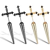 ElevateTech Vintage Gothic Sword Earrings 2pairs Rhinestone Dagger Earrings Unique Fun Jewelry Accessories Punk Style Sword Screw Earring Cubic Zirconia Halloween Party Novelty Crazy Weird Funky Gift