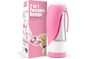 Uppetly Dog Water Bottle, Pet Water Bottle with Food Container and Drinking Feeder, Leak Proof, BPA-Free, Portable Foldable Puppy Water Cup Dispenser for Outdoor Walking, Travel, Hiking Small Pink
