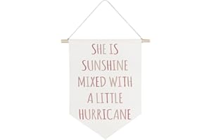 QODUNG Girls Room Decor,She is Sunshine Mixed with a Little Hurricane,Girl Nursery Decor,Canvas Hanging Pennant Wall Flag for Girlsroom Bedroom Home Nursery