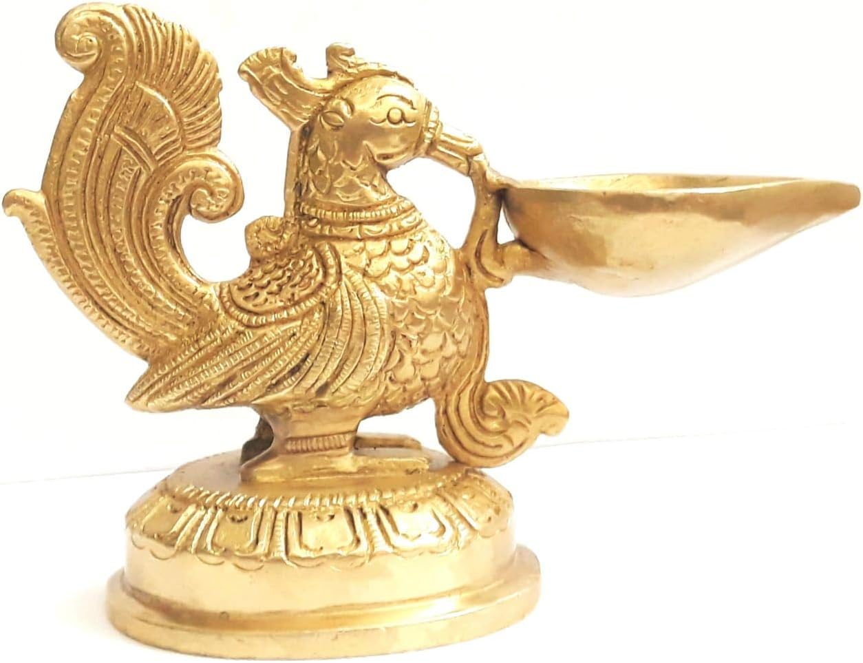 Vaiba Peacock Brass Diya Oil Lamp for Puja, Aarti, Home Decor, Gift - 4 inches Height
