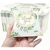 ACKJGGG 50Pcs Small Thank You Cookie Box Greenery Leaf 3.5x3.3x1Inch Gift Treat Candy Mini Size Boxes For Party Favors Hard Kraft Paper Bags Packaging Candy Wedding Birthday Party Gift Boxes