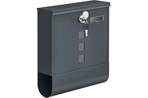 SONGMICS Mailbox, Wall-Mounted Letterbox, Copper Lock with Swivel Cap, Newspaper Holder, Nameplate, Easy Installation, 10 x 3