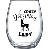 Doberman Gifts for Women Funny Stemless Wine Glass for Her Dobie Mom Cup 0054