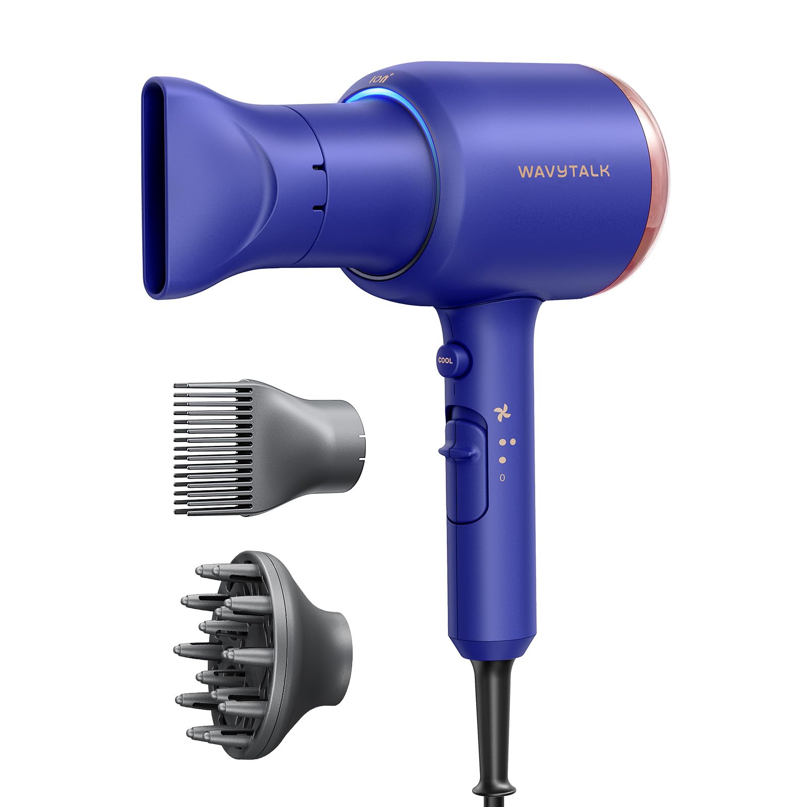 Photo 1 of Wavytalk Hair Dryer with Diffuser, Blown Away Ionic Hair Dryer for Curly Hair, 1875W Fast Drying Blow Dryer with Ceramic Technology, 3 Attachments for All Hair Types, Light and Quiet, Sapphire Blue