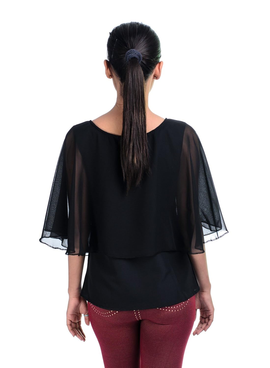 timbre stylish party wear black cape sleeves western top for girls/women