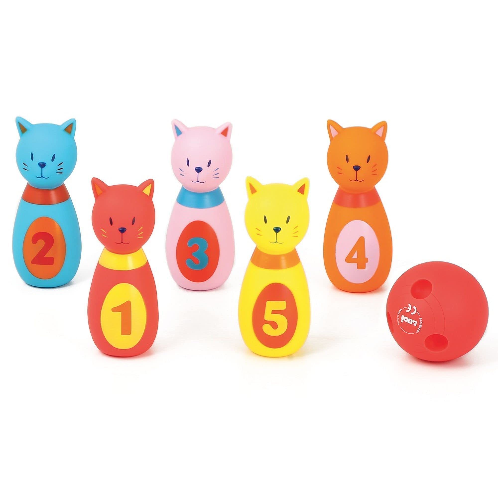 Cat Bowling by Ludi | Plastic - from 10 months - set of 6 bowling pins with a ball | Evolving skill toy