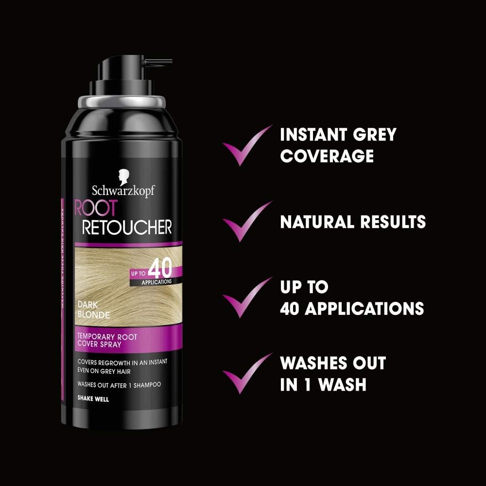 Schwarzkopf Root Retoucher, Instant Temporary Hair Dye Spray for Blonde Regrowth Dark Blonde Duo Box, 140 g (Pack of 1) - Image 5