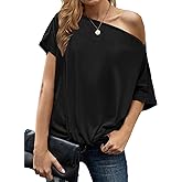 LEIYEE Womens Off Shoulder Tops Summer Casual Short Sleeve Front Twist Knot T Shirts Blouses