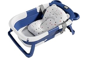 YUTIANLI Collapsible Baby Bathtub with Bath Pad Portable Bathtub with Thermometer and Drain Hole Baby Bathtub for Infants to Toddler 0-36 Months