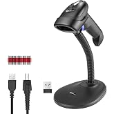 NetumScan 1D Wireless Barcode Scanner with Stand | 2-in-1 wireless/USB wired, reads 1D barcodes on paper &amp; screens. For warehouse, retail, inventory. Plug &amp; play, no Bluetooth