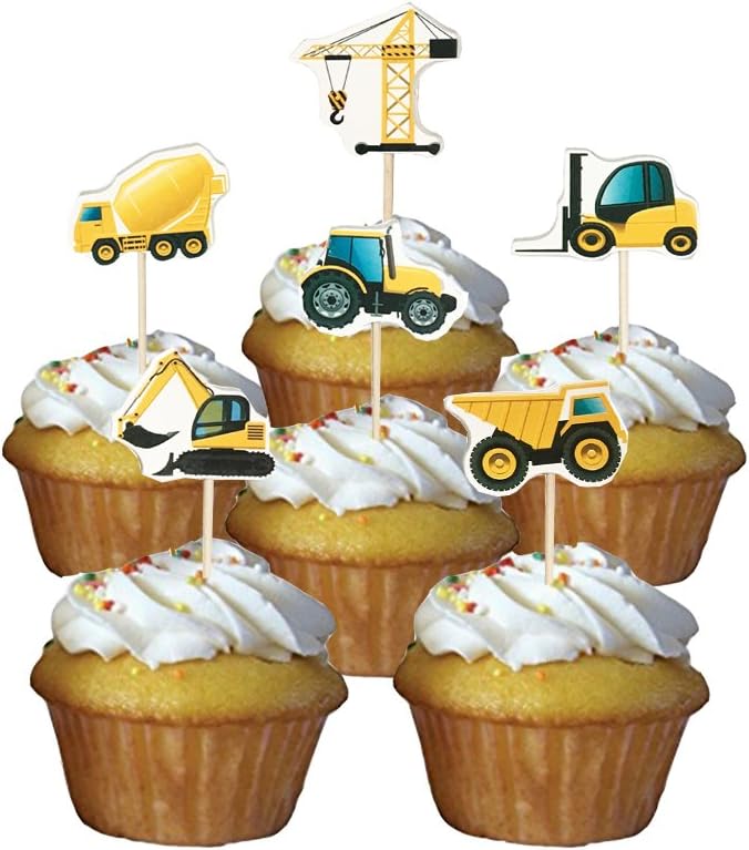 LITTLE FEATHER 24 Truck Tractor Excavator Dumpers Car DIY Toothpicks Cupcake Toppers for Kids Party