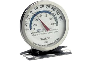 Taylor Precision 5981N Professional Thermometer, Refrigerator/Freezer, -30° to 70°F (-34° to 20° C) Temperature Range, 2" dial, Includes HACCP guidelines, Stainless Steel casing, Hangs or Stands