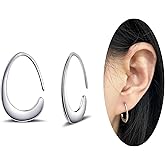 Teppdfann Tiny Pull Through Earrings Small Teardrop Hoop Earrings 925 Sterling Silver Drop Dangle Earrings for Women Trendy -Silver & Gold