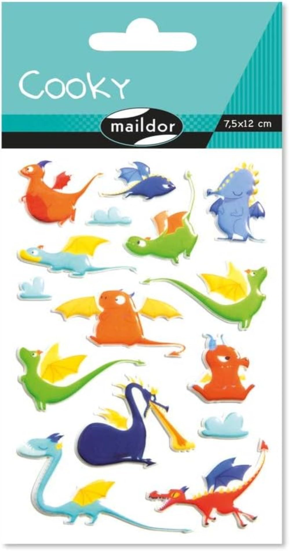 Maildor CY122C - Cooky 3D STICKERS - 1 sheet - 12 cm x 8 cm - 15 stickers - DRAGONS THEME - Children's Arts and Crafts Accessories - Creative and Leisure