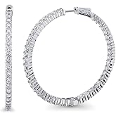 BERRICLE Sterling Silver Rose/Yellow Gold Flashed CZ Small/Large Statement Hoop Earrings for Women, Minimalist Simulated Diamond Cubic Zirconia Huggie Earrings - Trendy Inside-Out Designs