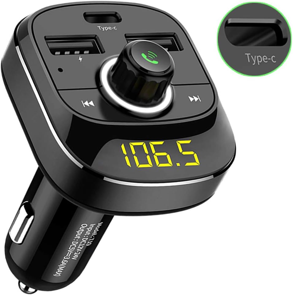[Upgraded] Ridpix Car FM Transmitter Bluetooth 4.0 Wireless MP3 Music Player Radio Adaptor 5V 3.6A Universal Dual USB Car Charger and Type-C Charging Port Handsfree Car kit for iPhone/Samsung