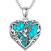 BETHZA Hummingbird Locket Necklace That Holds 1 Picture 925 Sterling Silver Turquoise Heart Locket Pendant Personalized Photo Animal Jewelry Gifts for Women Grandma