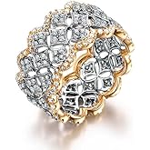 ENDLESSNESS & ETERNITY 14K Gold Plated Vintage Wedding Band Ring Court Style Cubic Zirconia Cocktail Ring Stackable Statement Promise Proposal Band Ring for Women