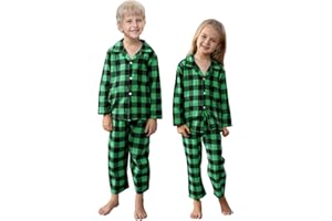 Schbbbta Kids Pajamas Set, Plaid Button Down Pjs for Girls & Boys, 9 Months - 14 Years