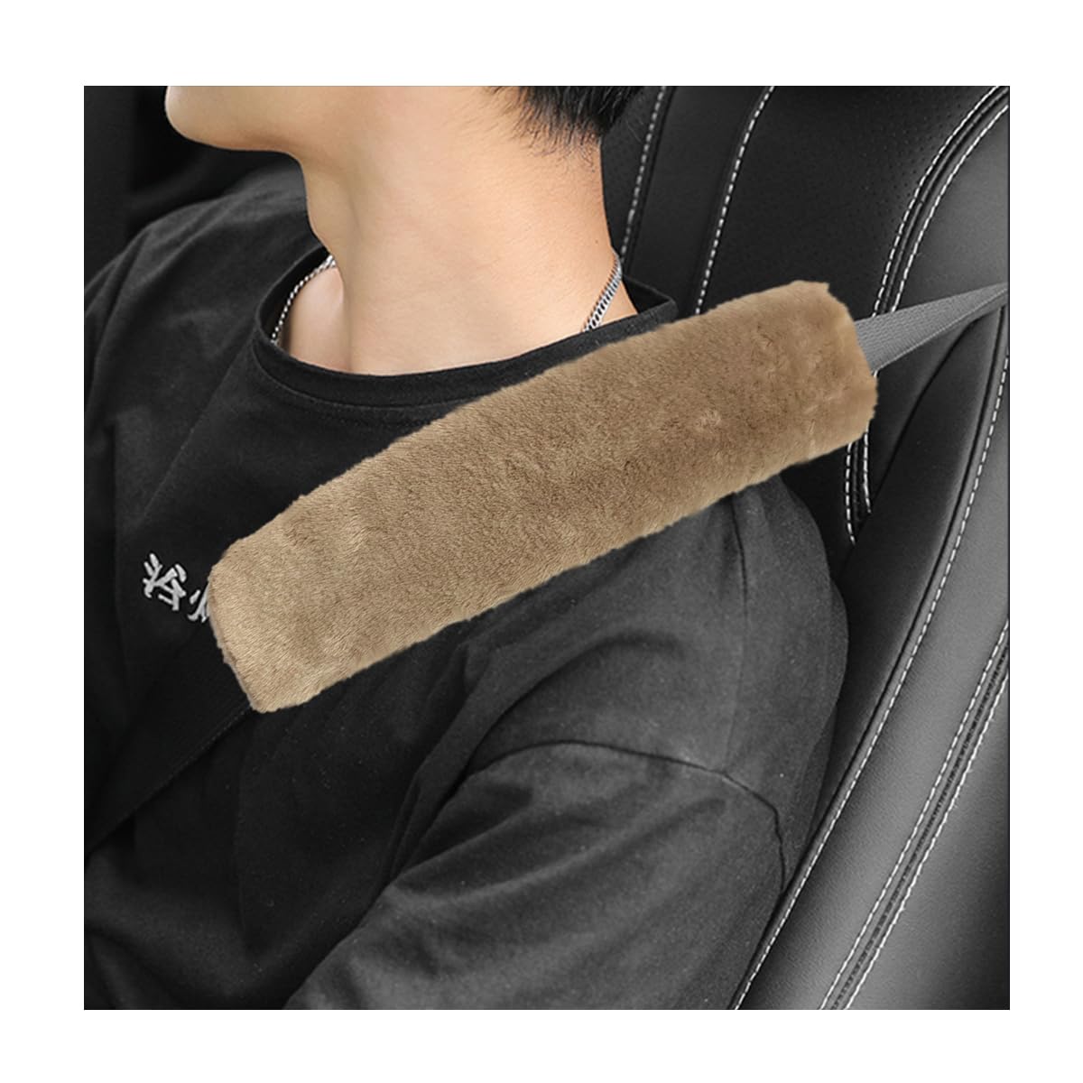 Photo 1 of povtii 2PCS Car Seat Belt Cover Pad, Soft Auto Seatbelt Protector for a More Comfortable Driving, Fluffy Plush Seatbelt Shoulder Pad for All Vehicles and Backpack, Car Accessories (Khaki)