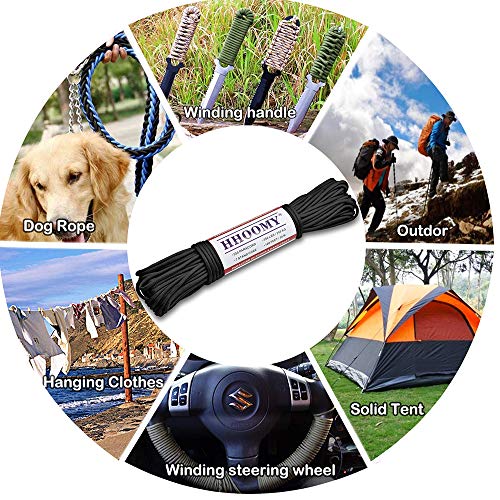 HomTop 550 Paracord 7 Strand Nylon Parachute Cord Outdoor Survival Rope – 100Feet Length 100% Nylon Mil-SPEC 550lbs Breaking Strength (Black)