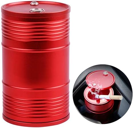 Amazon Zads 車用 灰皿 ふた付き ドラム缶型 大容量 オールメタル 車載灰皿 はいざら シガーソケット 赤 灰皿 シガーライター 車 バイク