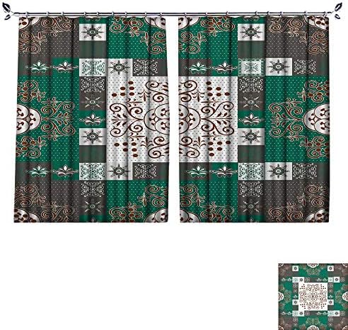 DESPKON Curtain Outer Curtain Seamless Patchwork Pattern from Dark Blue and Light Grey Oriental Ornaments Suitable for Living Room. W120 x L84