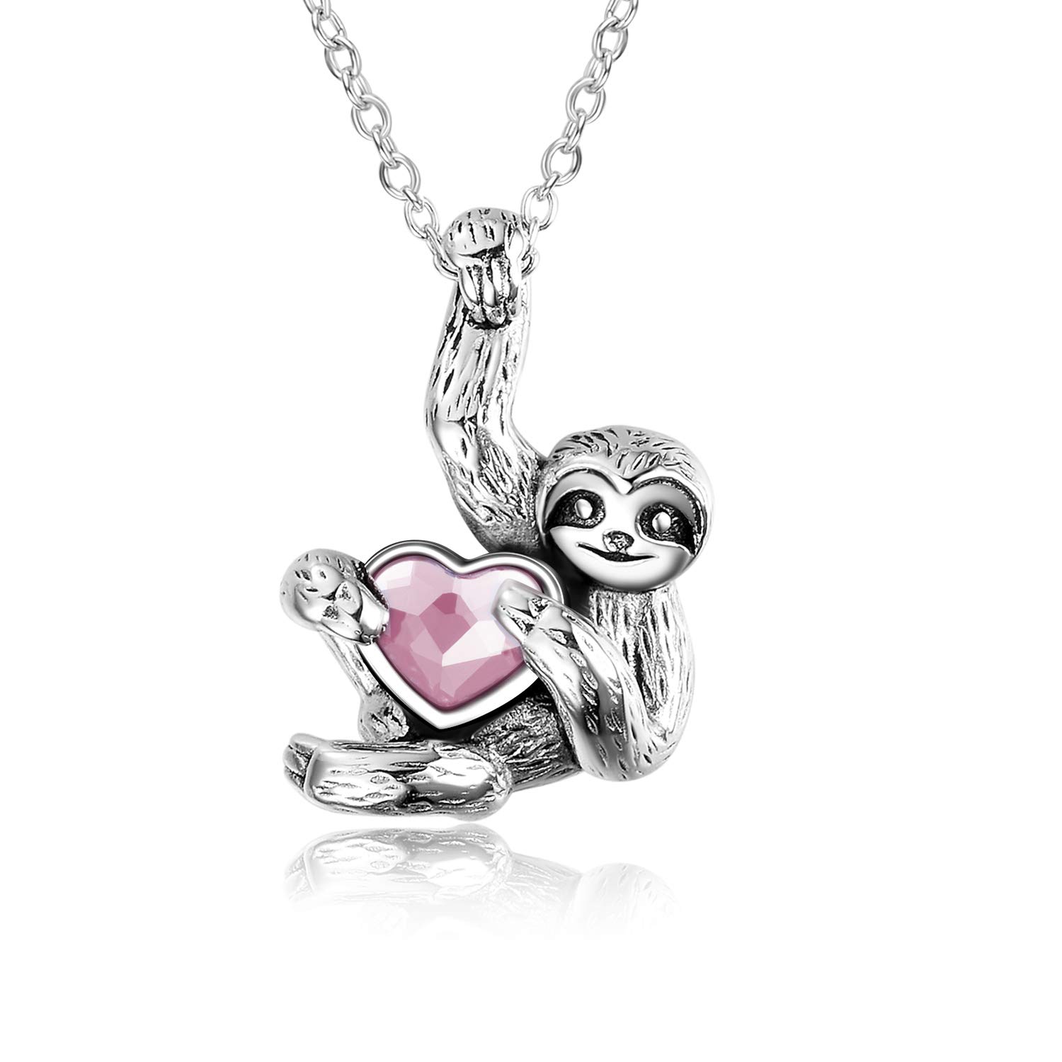 YAFEINI Sloth Gifts Sterling Silver Sloth Necklace Animal Sloth Jewellery Heart Crystal Sloth Pendant for Women Men — image 1