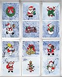 Giraffe Manufacturing Christmas Decorations - Holiday Window Sticker Clings - 12 Pack - Santa Claus, Snowman & Many More