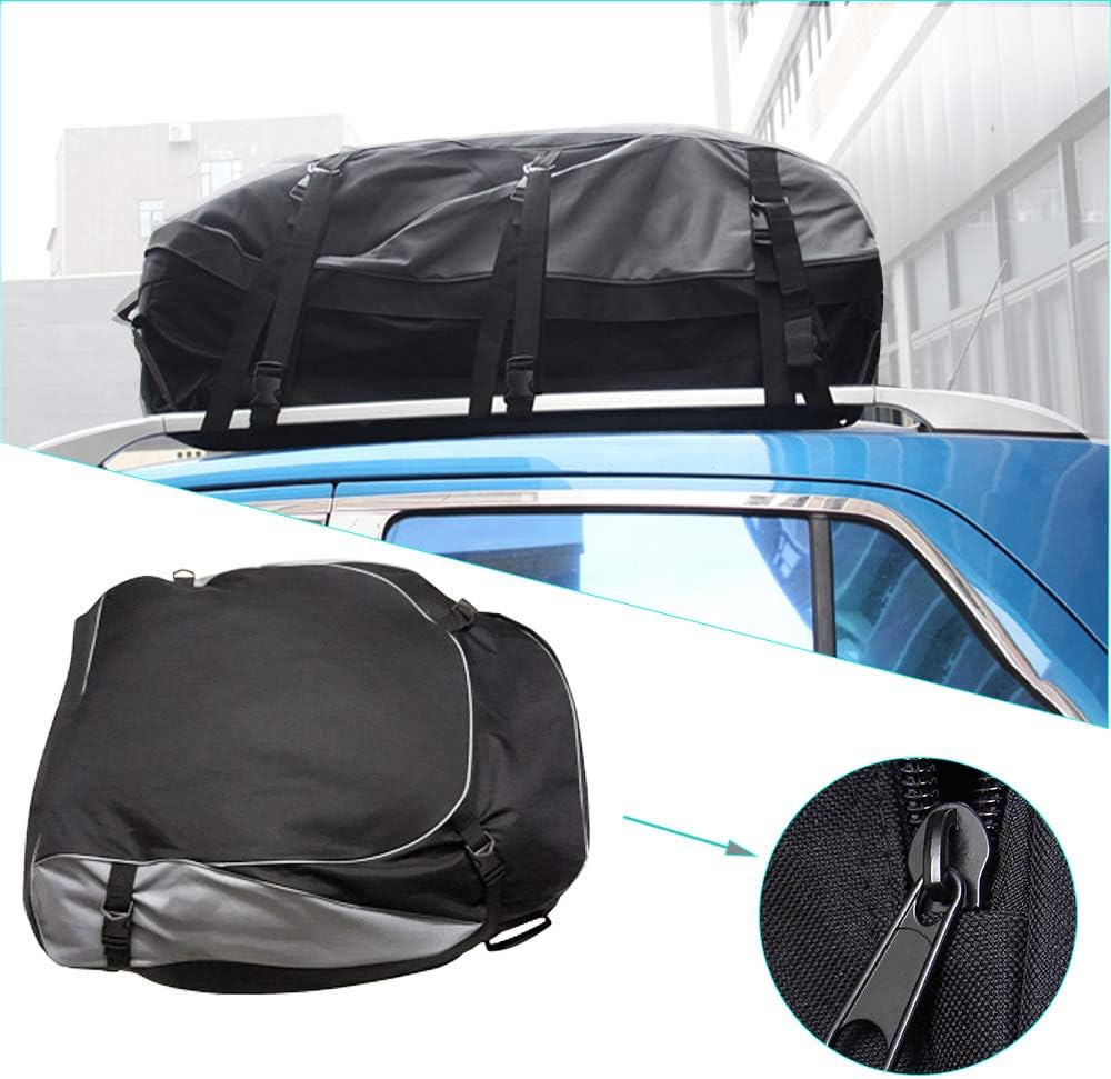 Car Roof Top Cargo Carrier Bag with 6 Elastic Belts + 6 Bundling Belts Luggage Roof Bag for Rooftop Racks for All Vehicle with/Without Rack for 2012-20018 KIA Cerato (M Size)
