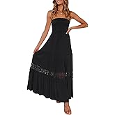 ZESICA Women's 2026 Summer Bohemian Strapless Off Shoulder Lace Trim Backless Flowy A Line Beach Long Maxi Dress