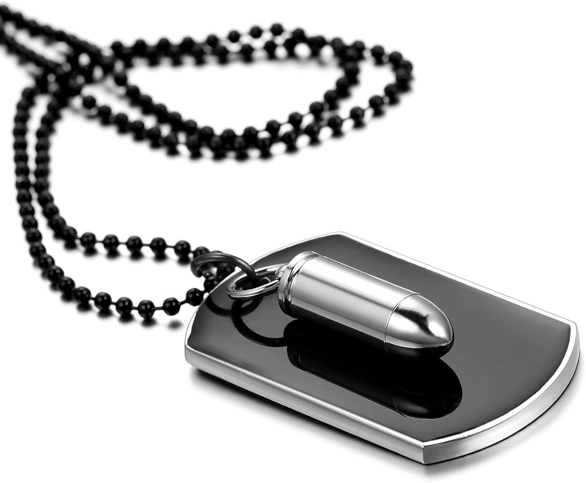 Oidea Mens High Polished Bullet Dog Tag Pendant Necklace,22 Inch Chain Icluded, silver