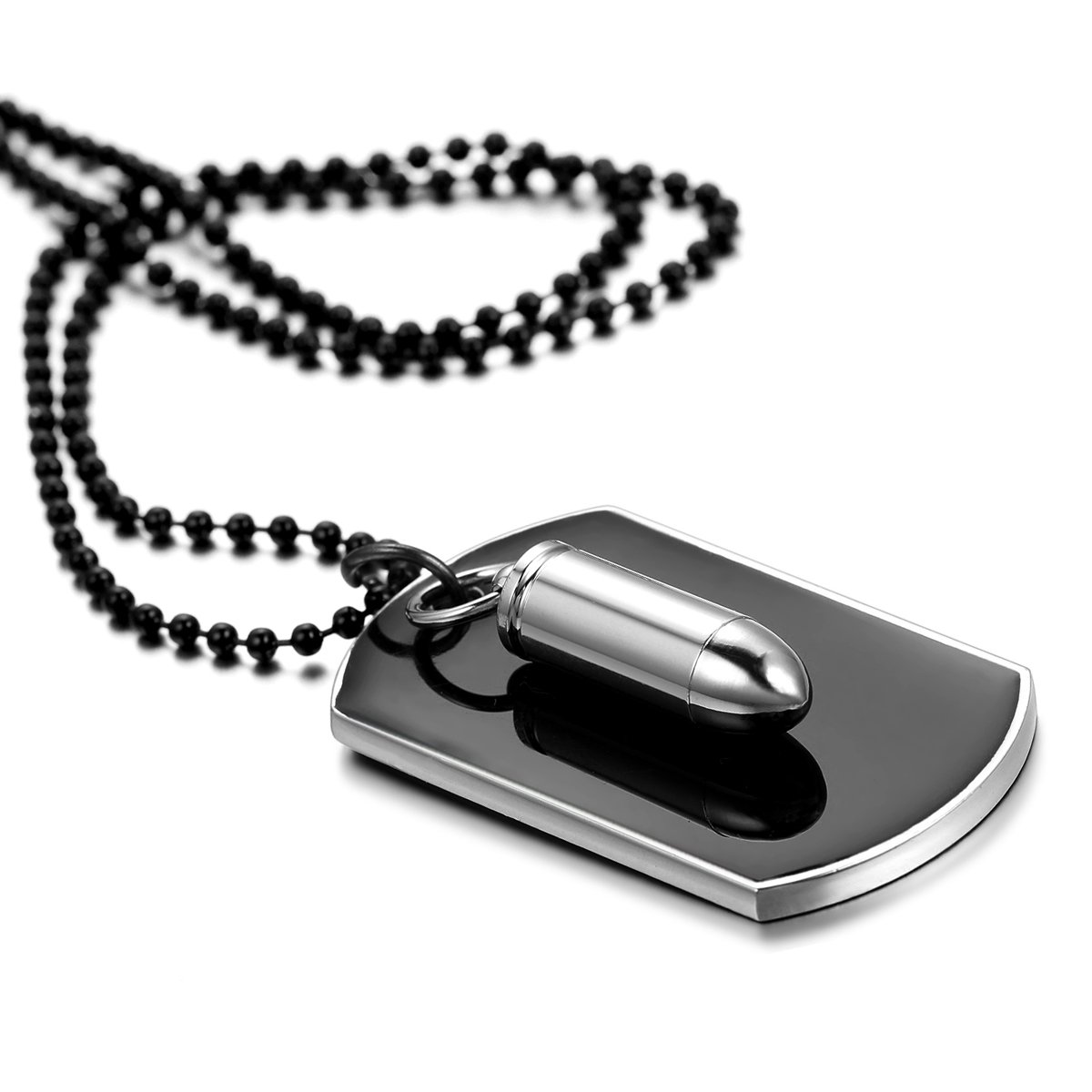 Oidea Mens High Polished Bullet Dog Tag Pendant Necklace,22 Inch Chain Icluded