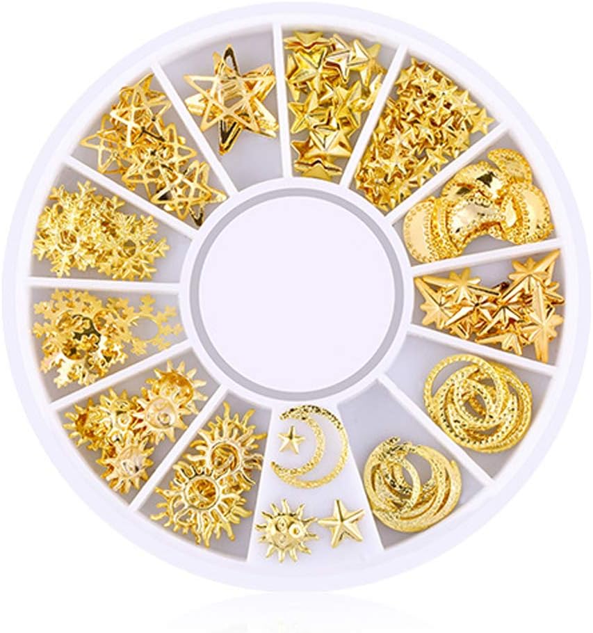 3D Mini Nail Art Stud Stickers Glitter Metal Charming Nail Supplies Fashionable DIY Nails Beauty Decorations Starry Sky Series 200 Count/Pack