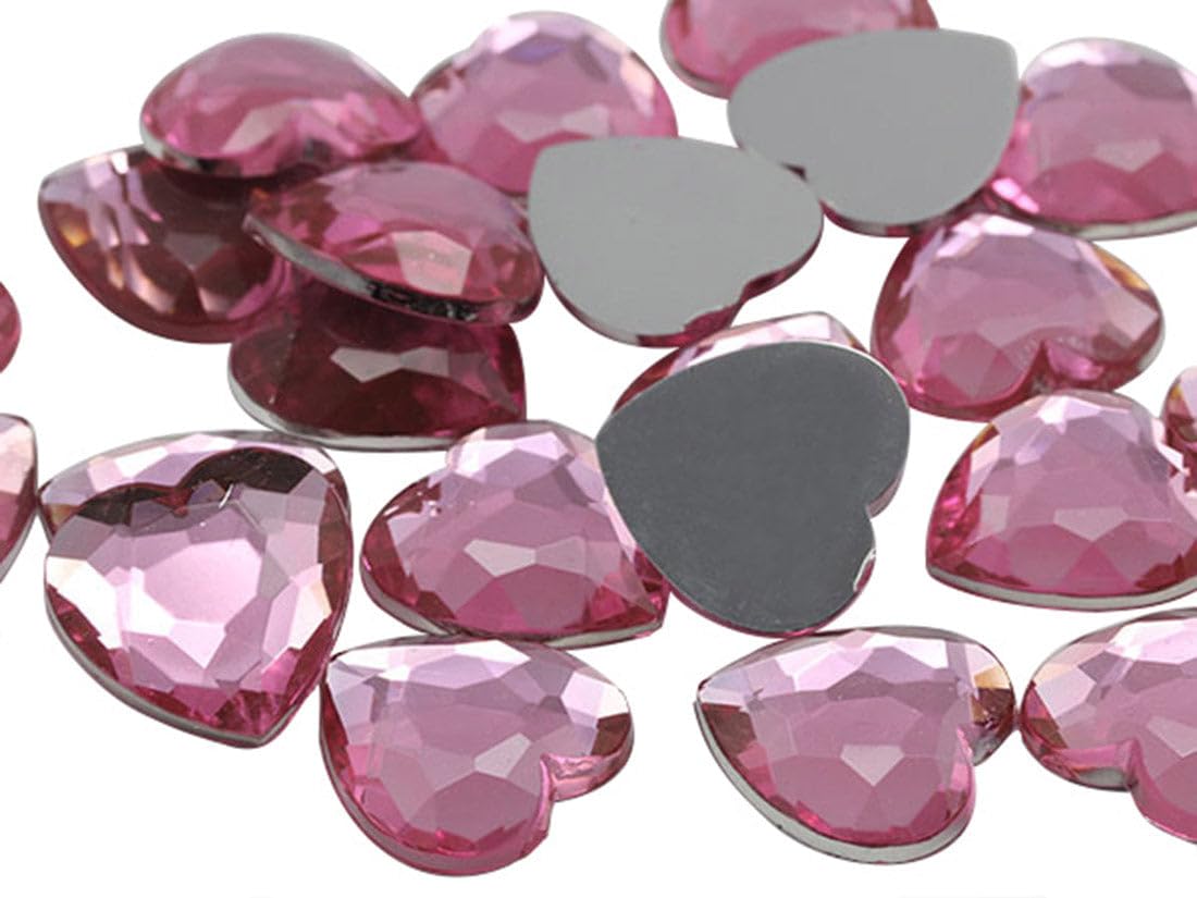 18mm Lite Pink H117 Flat Back Heart Acrylic Rhinestones Plastic Gems Plastic Costume Jewels Embelishments - 30 Pieces